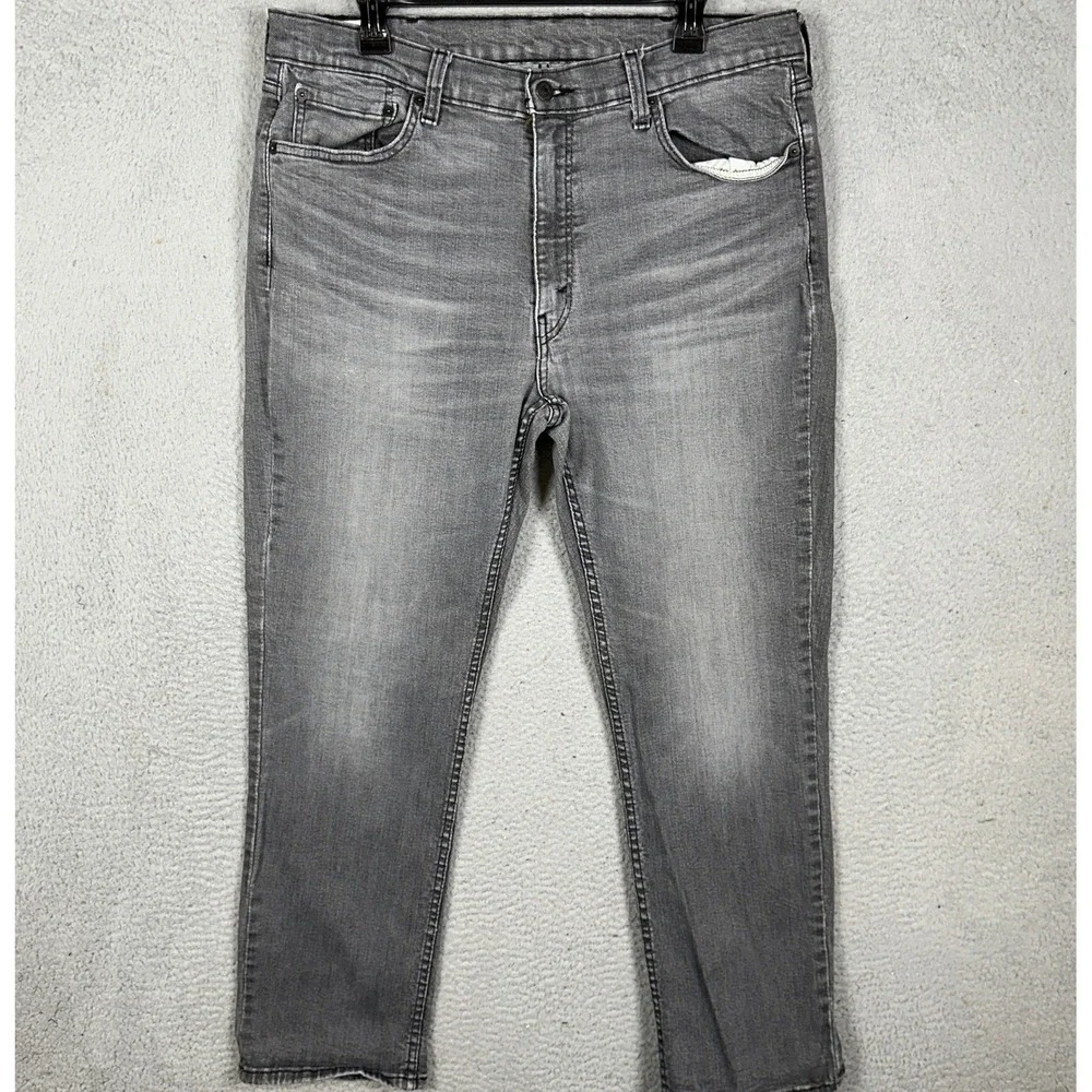 Levis 514 Jeans Mens 38X30 Grey Straight Fit Distressed 5 Pocket Stretch Denim